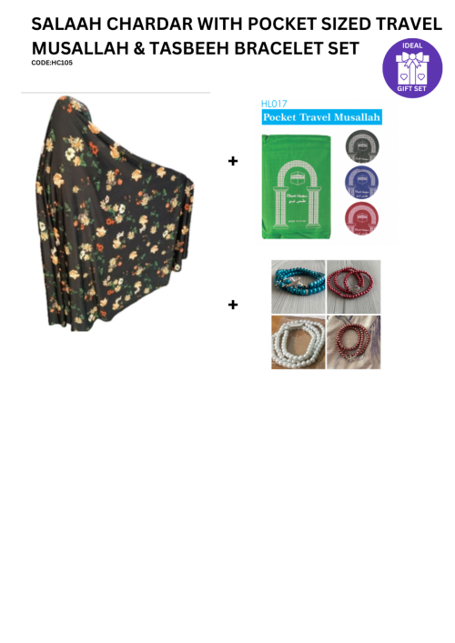 Salaah Chardar With Pocket Sized travel Musallah + Tasbeeh bracelet set - HC105 